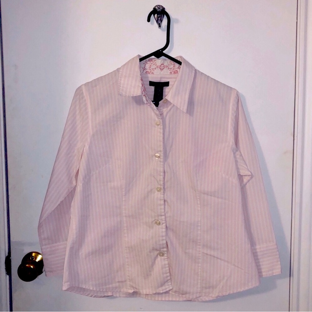 Ninety Pink and White Striped Button Down L